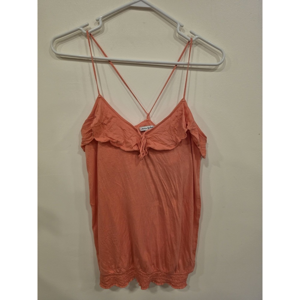 American Eagle Outfitters Y2K Coral Ruffle Cami Tank Top Womens M Boho 2000s